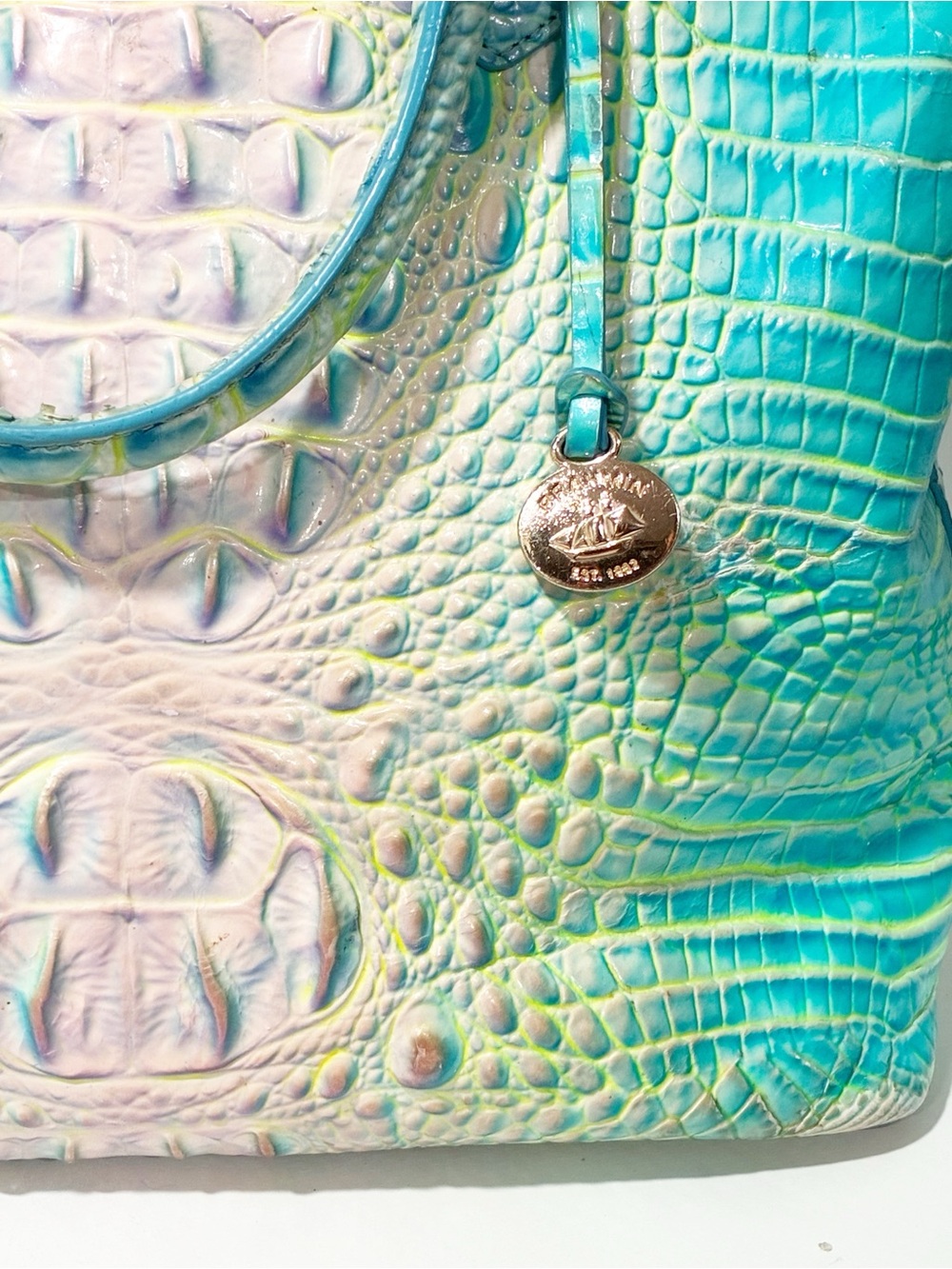 BRAHMIN Duxbury Satchel Cotton Candy Teal & Pink Croc Embossed Leather - Picture 2 of 5